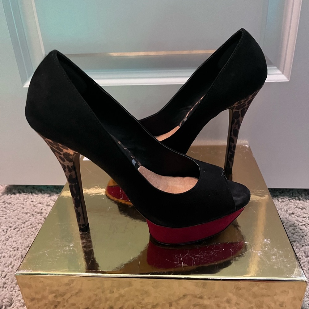 Elegant Black and Red Peep-Toe Heels
